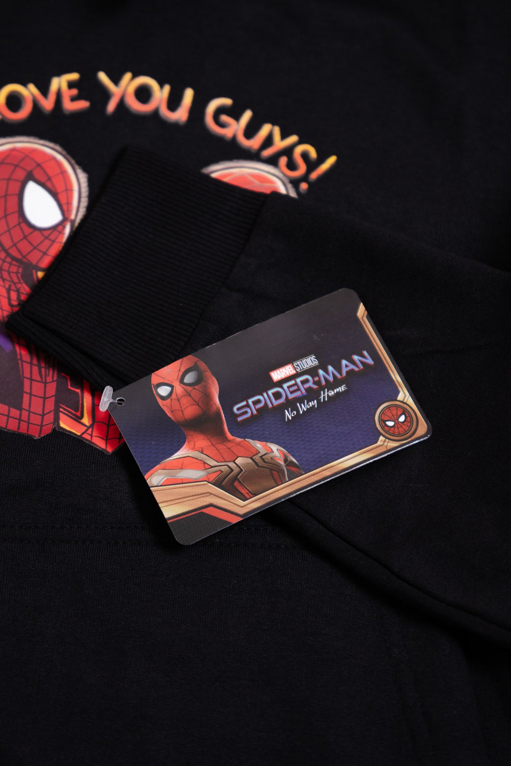 Sudadera Spider-Man con capucha para niño diseño I Love You Guys — etiqueta colgante oficial de Marvel Studios