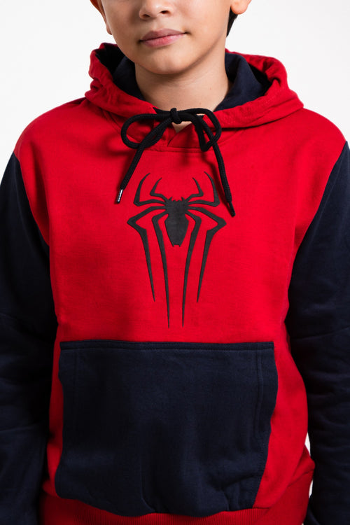 Sudadera Spider-Man con capucha para niño diseño Classic Web — detalle de la araña negra en el pecho